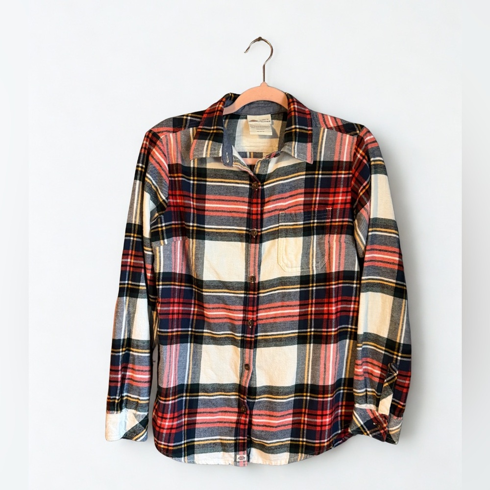 Dickies Women's Green and White Plaid Shirt